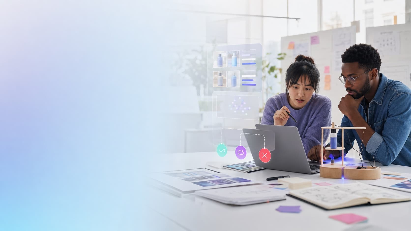 Equipo de producto prueba un prototipo y compara evidencia antes de decidir si avanzar